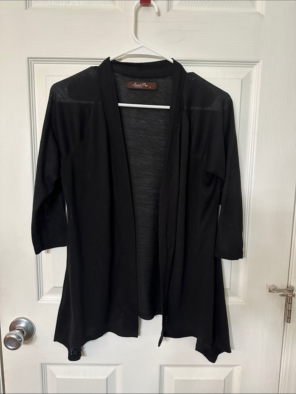 Sweet Pea Black Open-Front Lightweight Cardigan with Draped Hem